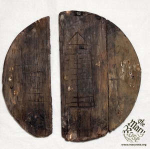 Barrel Lid featuring the game boards for ‘Nine Men’s Morris’ (left) and ‘Tables’ (right), from Mary Rose
