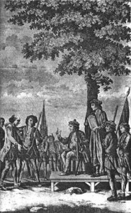 An 18th century engraving of Robert Kett and the rebels under the Oak of Reformation.