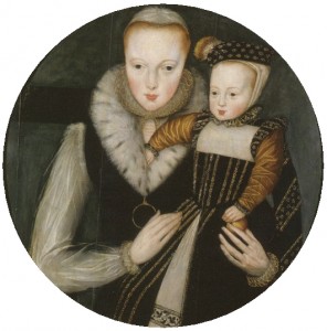 Lady Katherine Grey (Katherine Seymour), Countess of Hertford, with her eldest son, Edward, by an unknown artist.