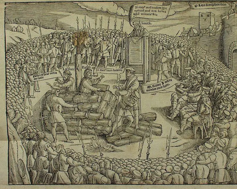 The burning of Latimer and Ridley, from John Foxe's Book of Martyrs.