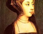 A portrait of Anne Boleyn from the collection at Hever Castle. She's depicted wearing a gable hood.