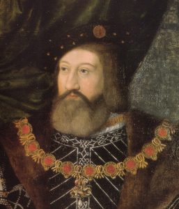 A zoom-in on Charles Brandon in the portrait of him and his wife, Mary Tudor