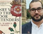 A photo of Nathen Amin with an image of his book cover Henry VII and The Tudor Pretenders