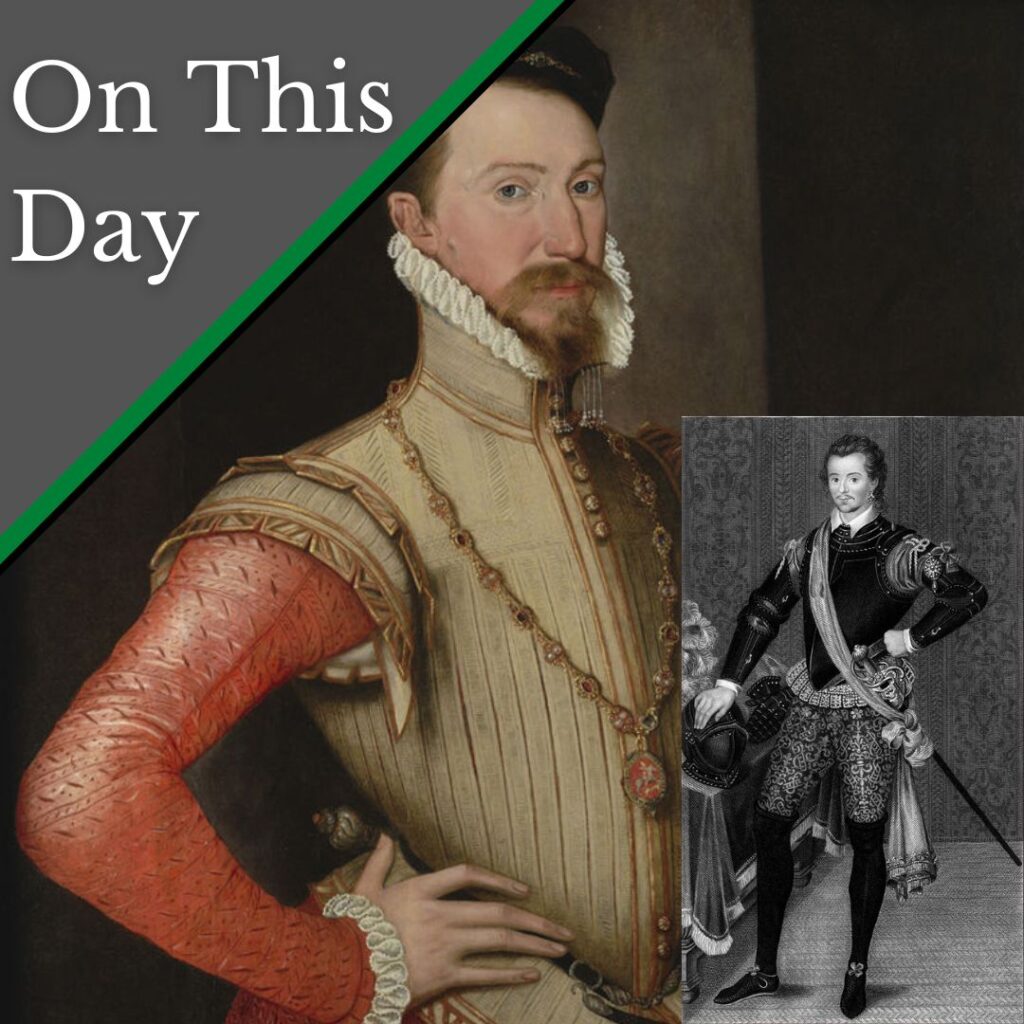 Portrait of Robert Dudley, Earl of Leicester, English School, and engraving of Sir Robert Dudley, after Hilliard.