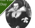 A black and white photo of a miniature of Elizabeth Carey (née Spencer), Baroness Hunsdon, by Nicholas Hilliard.