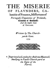 Title page of Thomas Churchyard's work "The Miserie of Flaunders"