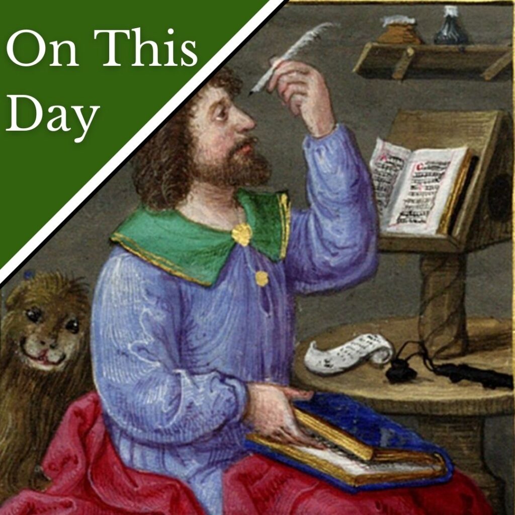 A painting of St Mark the Evangelist with his lion