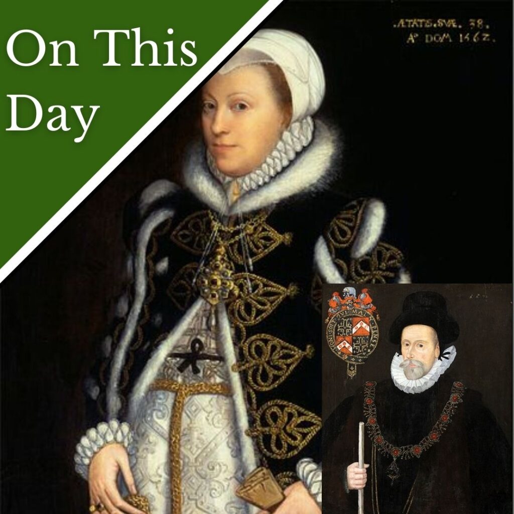A portrait of Catherine Carey by Steven van der Meulen, 1562, and a portrait of her husband, Francis Knollys.