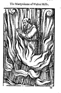 A woodcut of the burning of Walter Mylne