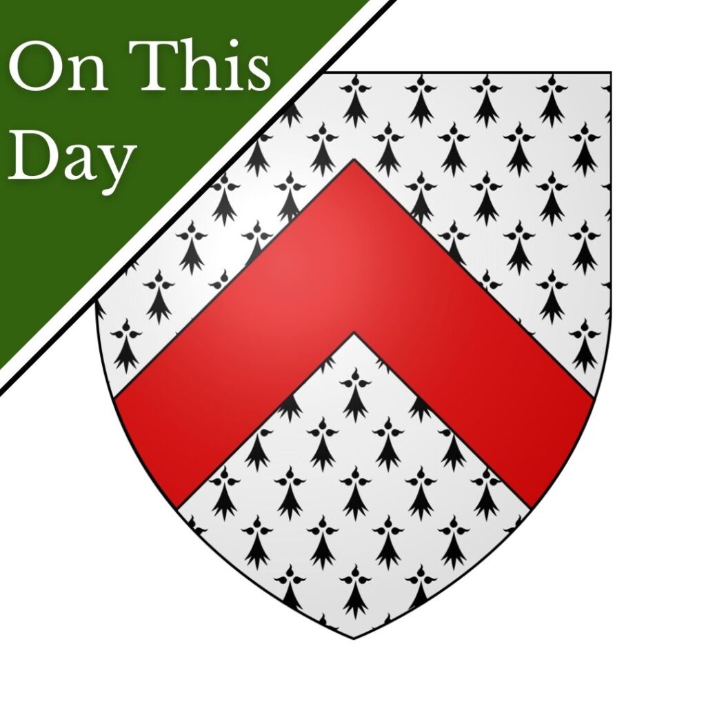 Arms of Sir James Tuchet: Ermine, a chevron gules