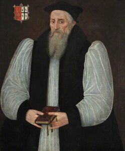 A portrait of John Aylmer, Bishop of London, English School