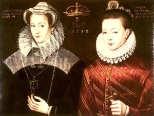 A painting of Mary, Queen of Scots, and her son, James VI of Scotland, James I of England