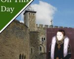 A photo of the Tower of London with a c.1560 portrait of Elizabeth I.