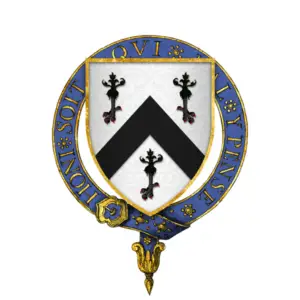 Coat of arms of Sir Reginald Bray, KG. Arms of Bray: Argent, a chevron between three eagle's legs erased sable