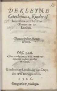 The title page of Marten Micron's De kleyne cathechismus oft kinderleere