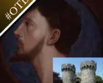 A miniature of Sir Thomas Wyatt the Younger, and a photo of Cooling Castle gatehouse