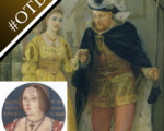 A painting of Henry VIII and Anne Boleyn wearing yellow, along with a miniature of Catherine of Aragon
