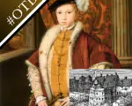 A portrait of Edward VI and an engraving of the Rose Theatre