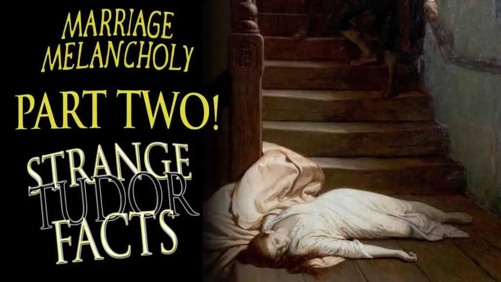 Thumbnail for my video on unhappy Tudor marriages showing the painting of Amy Robsart dead at the bottom of her stairs