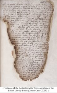 Anne Boleyn's letter from Tower folio 232r courtesy of the British Library
