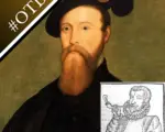A portrait of Thomas Seymour and an engraving of a 16th century man smoking a pipe