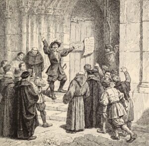 Aske affixing his proclamation on the door of York Cathedral